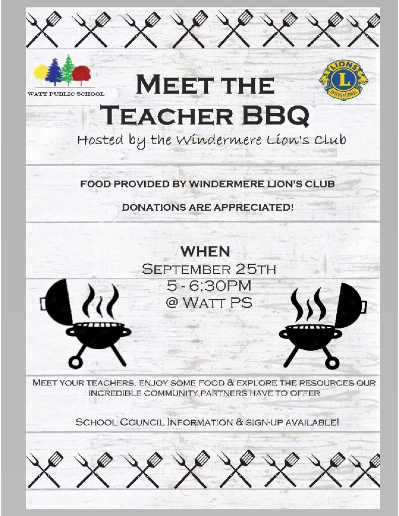 Meet the Teacher BBQ
September 25
5-6:30 PM @ Watt PS