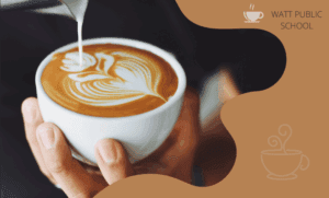 White coffee mug with coffee and white foam latte art